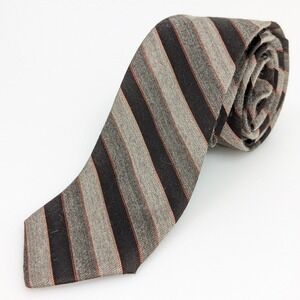 B Mens Silk Wool Blend Striped Neck Tie Grey Black Orange Textured Classic